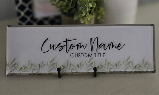 Handmade - Personalized Glass Tile - Desk Name Plate