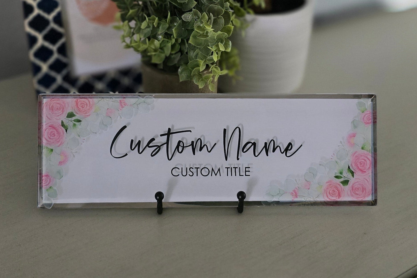 Handmade - Personalized Glass Tile - Desk Name Plate