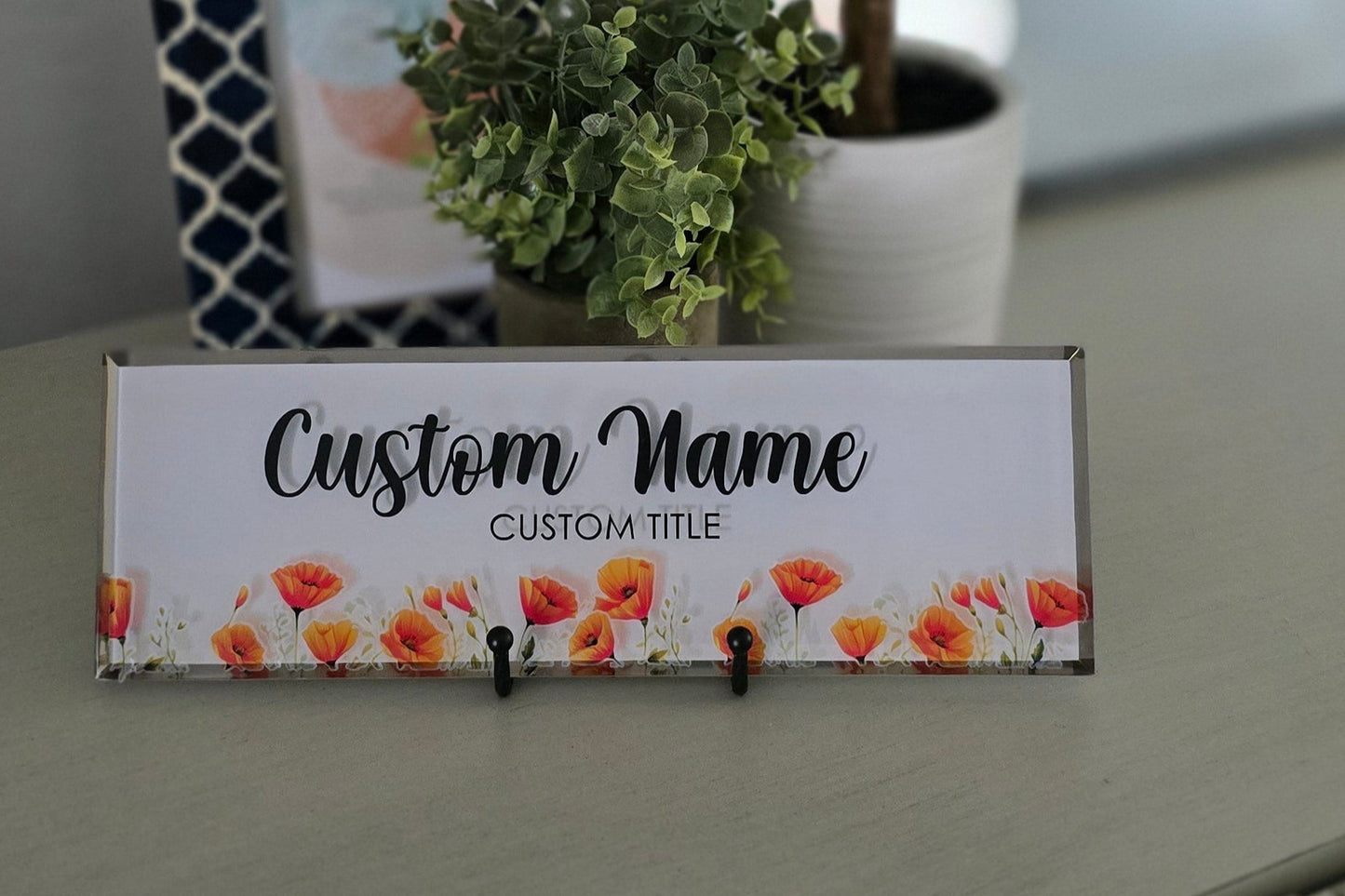 Handmade - Personalized Glass Tile - Desk Name Plate