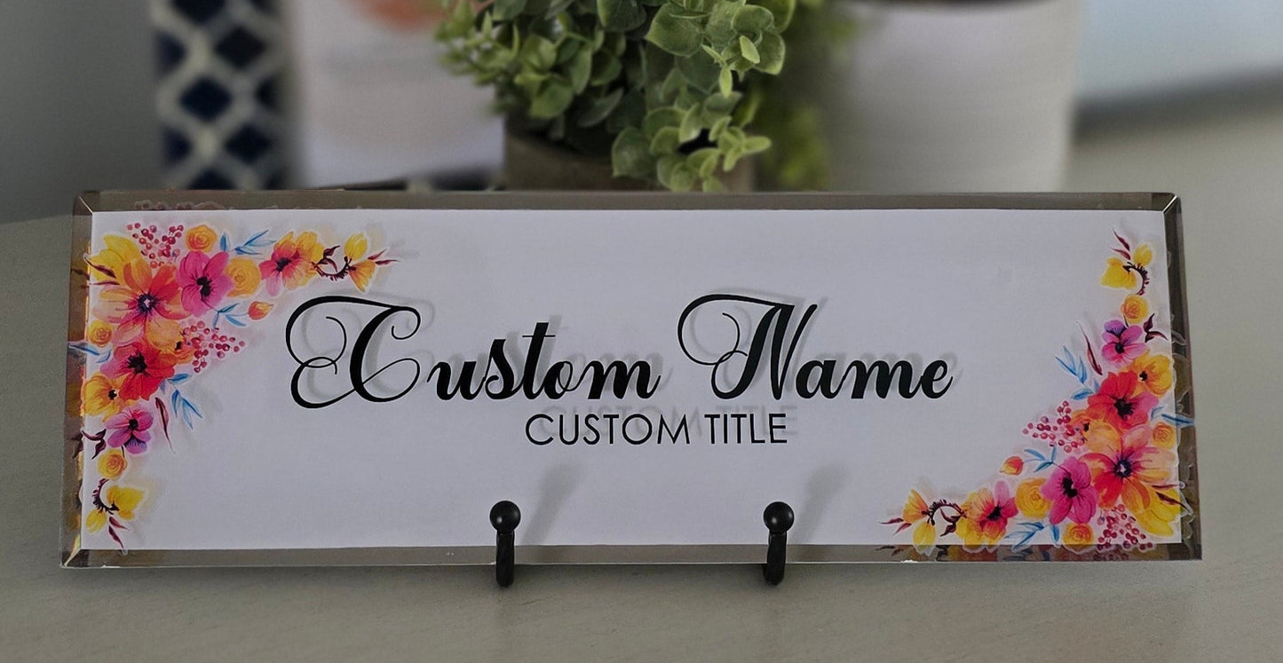 Handmade - Personalized Glass Tile - Desk Name Plate